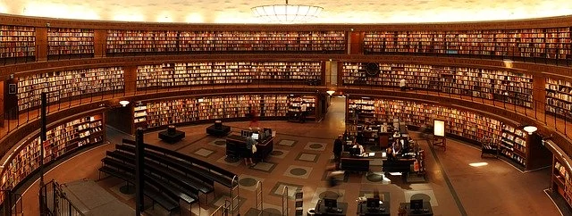 Une grande bibliothèque contenant de nombreux livres.