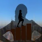 Une silhouette d'une femme d'affaires debout sur un graphique.