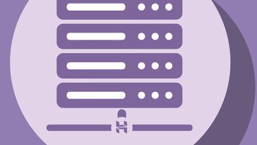 Une icône de rack de serveur sur fond violet.