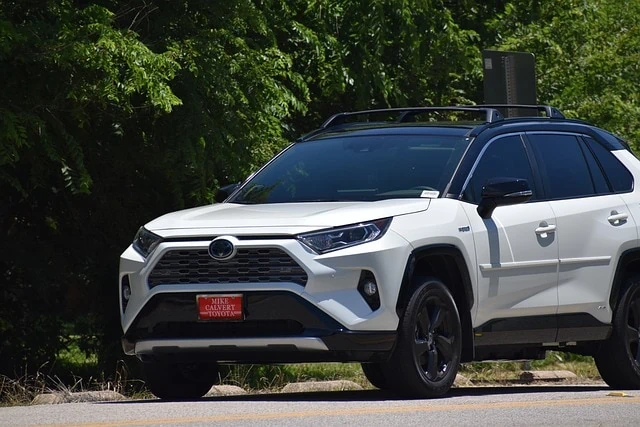 La toyota rav4 blanche est garée sur le bord de la route.