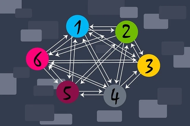 Un réseau coloré de chiffres avec des flèches pointant dans des directions différentes.