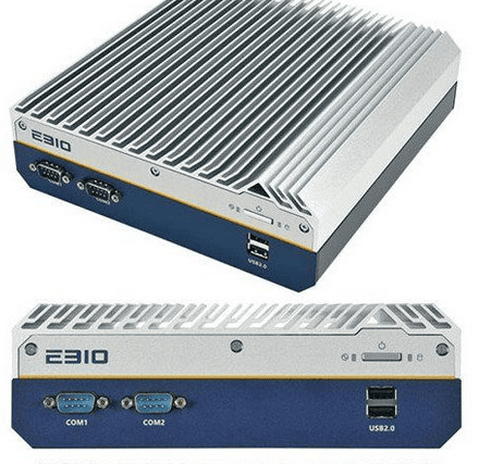 Un PC bleu et blanc avec deux ports Ethernet.