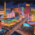 Vue aérienne du Strip de Las Vegas la nuit, avec des hôtels, des casinos et des répliques de monuments illuminés sous un ciel sombre - un guide ultime époustouflant pour quiconque découvre Las Vegas pour la première fois.